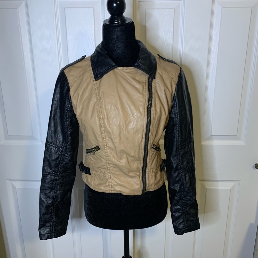 Red Snap Tan & Black Faux Leather Jacket